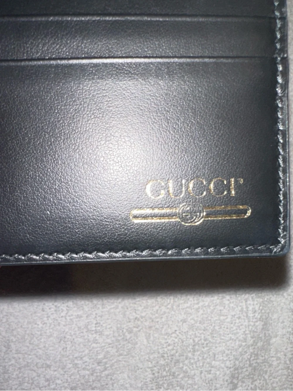 Gucci Black Leather Card Holder Slim Wallet Gold Logo Men’s Unisex